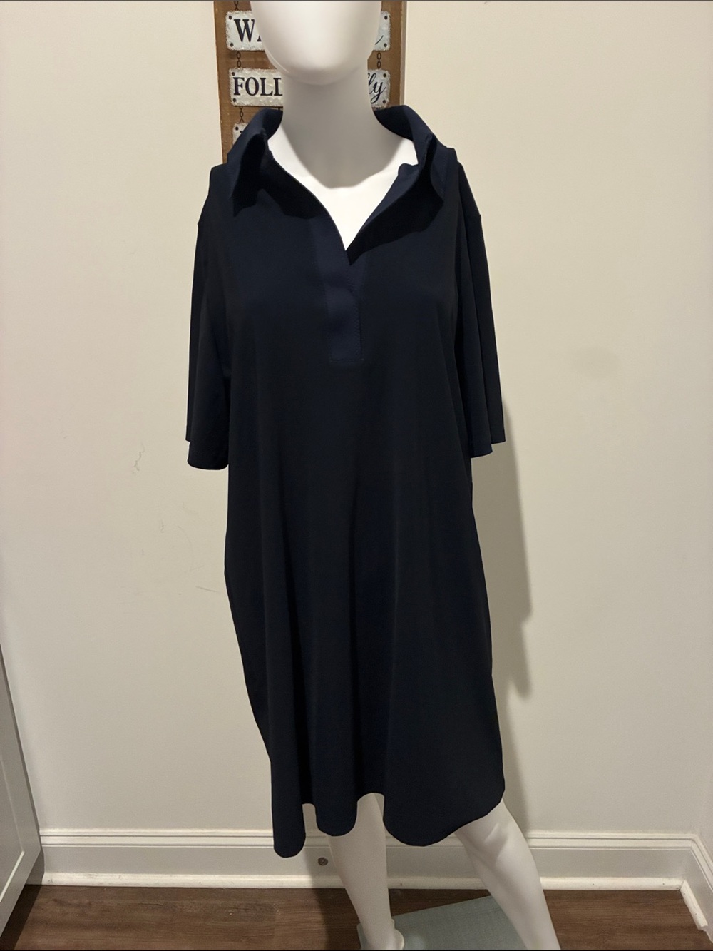 SHAN Navy Blue Collared Short Sleeve Dress